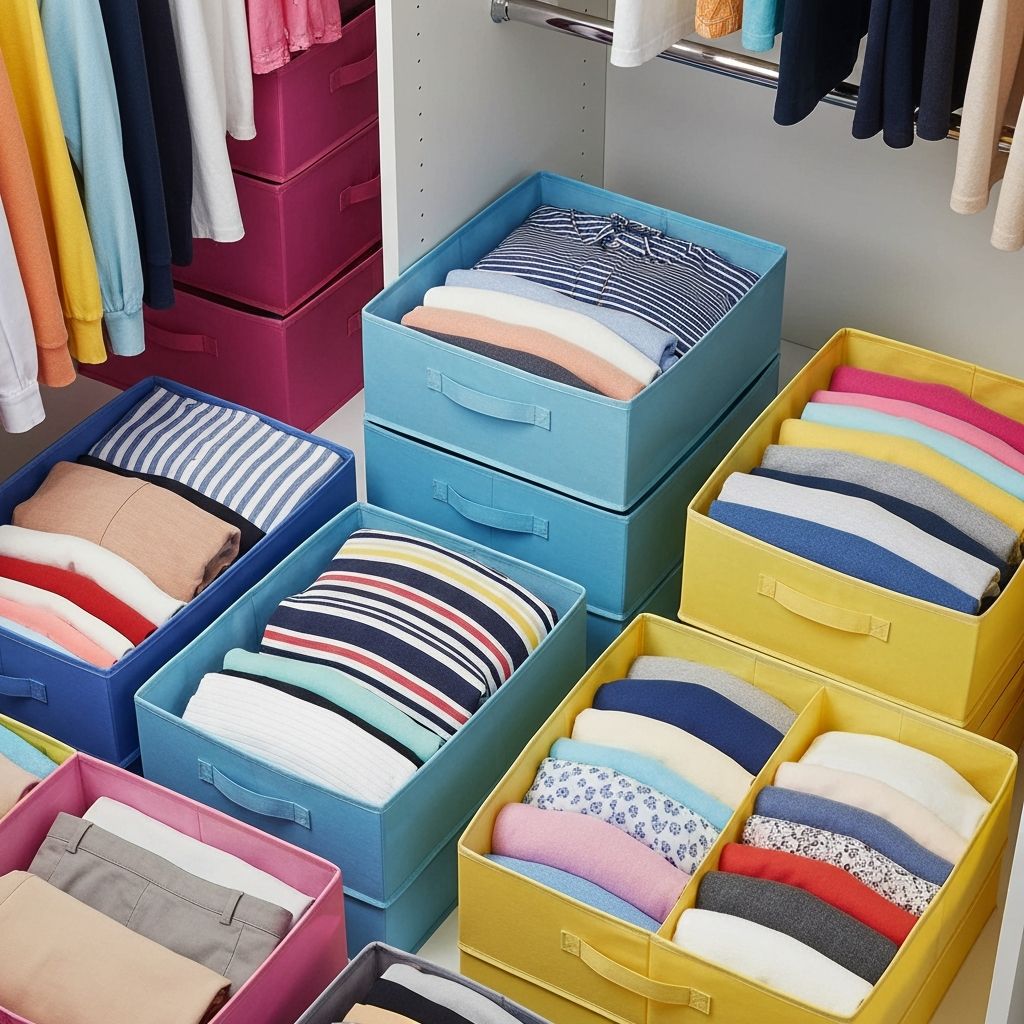 Clóset organizado con organizadores plegables